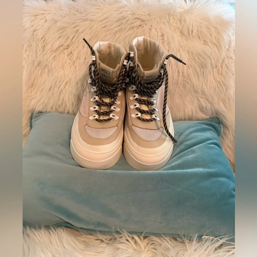 Miz Mooz Cream and Brown High-Top Sneakers